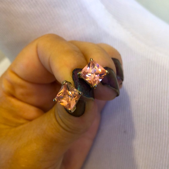 - Pink CZ Earrings ( posts) - Picture 7 of 7